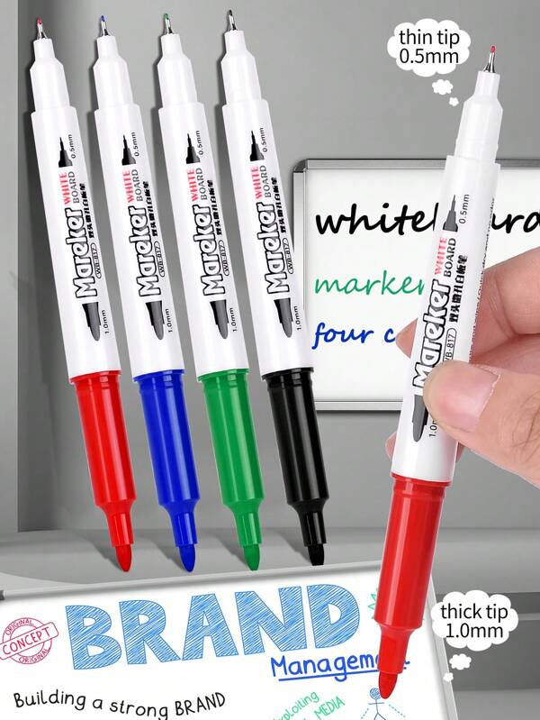 3 Stück/4 Stück doppelspitzige löschbare Whiteboard-Marker, 0,5mm+1mm Spitze Trocken Wisch Marker für Tafeln, Fenster, Gläser, Spiegel, Büro und Schul-Utensilien