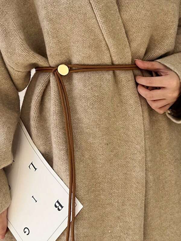1pc Women's Stylish Knotted Belt - Elegant Brown Waist Cincher With Button For Coats, Shirts, And Dresses - Casual To Formal Wear, Waist Tightener