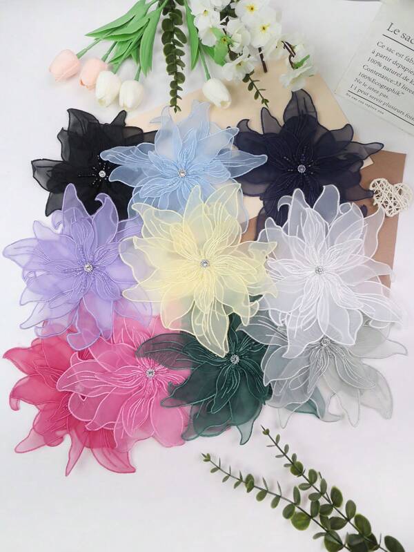 4-Layer Organza Embroidered Beaded Sunflower Rhinestone DIY Clothing Accessory, Suitable For Wedding Dress