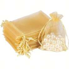 100pcs Gold Organza Gift Bags, 4x6 Inches Candy Mesh Drawstring Gift Bags For Christmas, Wedding, Party, Jewelry, Cosmetic, Transparent Lightweight Fruit Protection Bags
