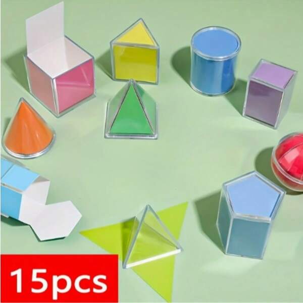 15 transparente geometrische stereoskopische Modellsatz, 3D zu 2D Umwandlungslernsatz, für Flächenbeobachtung, Wissenschaftsbildungsmittel - bessere Beobachtung der Oberfläche von geometrischen Körpern Schulbedarf, Schulanfang