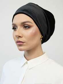 1 件女士经典升级加厚褶皱多层头巾帽底帽，适合头巾佩戴，优质针织面料透气吸湿排汗，日常佩戴舒适 - 黑色 - 查看 2