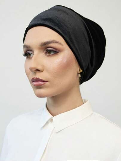 1 件女士经典升级加厚褶皱多层头巾帽底帽，适合头巾佩戴，优质针织面料透气吸湿排汗，日常佩戴舒适