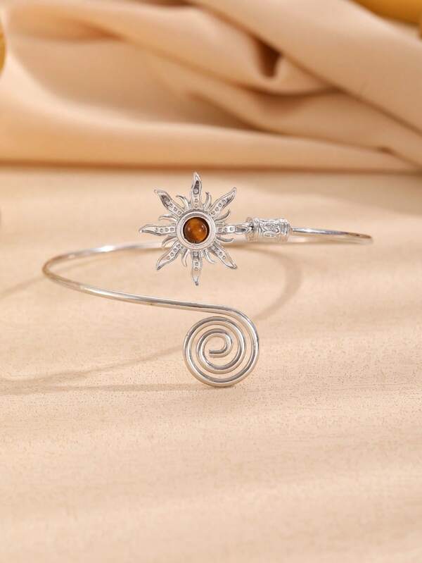 1pc Vintage Fashion Personalized Sunflower & Turquoise Bracelet For Women, Suitable For Beach, Vacation, Party, Music Festival Wear