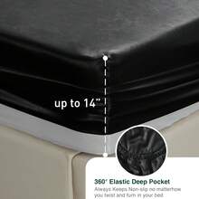 Satin Queen Sheets Set - 4 Piece Black Silky Bed Sheets Set With Deep Pocket, Luxury Silk Feel Satin Queen Size Sheet Set (1 Flat Sheet,1 Fitted Sheet,2 Pillow Cases) - 黑色 - 查看 6