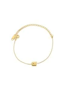1pc Cute Bubble Letter Bracelet, Delicate Gold-Tone Letter Bracelet, 18K Gold Plated Stainless Steel Bracelet, Minimalist Fashion Jewelry - Yellow Gold - View 22