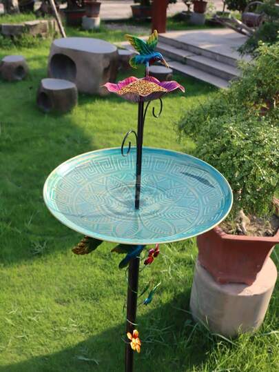 1 pieza Comedero de pájaros de doble capa, bebedero de pájaros para jardín exterior, comedero de metal con base de 5 garras, arte de metal de alta calidad y duradero, adecuado para jardín, patio, bandeja de alimentación de pájaros en el patio trasero, regalo para amantes de las aves