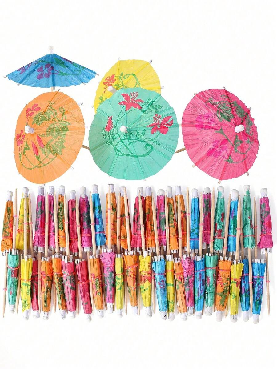100/200 peças de palitos de coquetel de bambu feitos à mão com desenhos de abacaxi, tucano, folha de palmeira e guarda-chuva - acessórios para bebidas tropicais para festas havaianas, casamentos, aniversários, aperitivos - cores vibrantes, decorações reutilizáveis de alta qualidade, guarnições para eventos, tema havaiano, suprimentos naturais para festas, suprimentos para festas de Halloween e Natal - Multicolorido - Ver 1