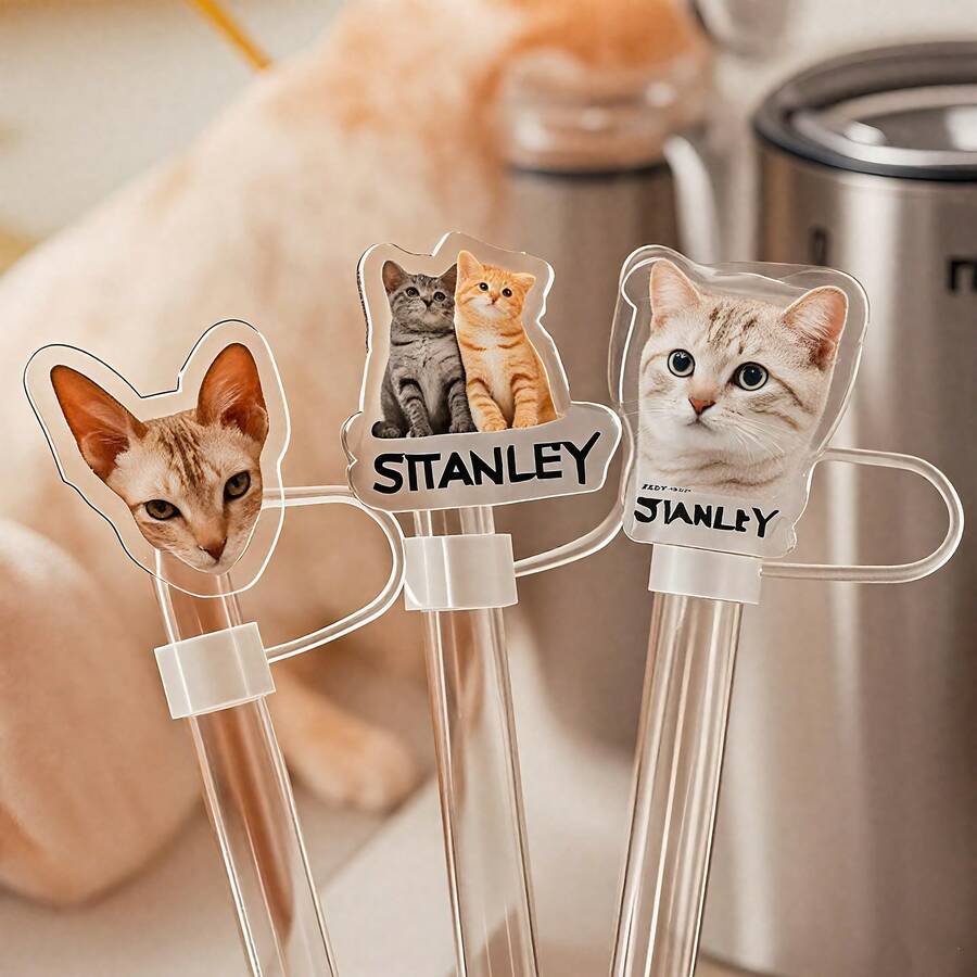 1pc Custom Accessions Pet Straw Topper,Custom Photo,Personalized Straw Topper,Gift For He She- Custom Photo Straw Topper- Ideal Cup ID Accessories Personalized Straw Cover Compatible With Stanley Cup 30 40 Oz - Multicolor - View 1
