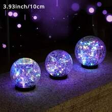 Solar Powered Cracked Glass Ball Outdoor Lights - Garden Pathway Lights With Ground Stakes, Charged 2 Hours, 6-8 Hours Usage, Ideal For Easter, Wedding Decor, Yard, Lawn And Walkways