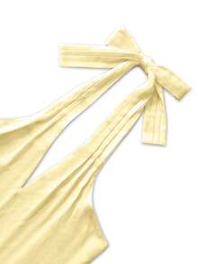 女式街头简约性感露背直肩无袖交叉挂脖纯色连衣裙挂脖扭结系带迷你丝滑紧身连衣裙，春夏 - 黃色 - 查看 11