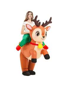 彩色铃铛驯鹿充气骑乘服 - 趣味互动道具，逼真可爱，适合动漫展/学校庆典/摄影/圣诞节/万圣节及各种节日活动的团队建设派对服装，完美惊喜礼物，男女通用均码，四季皆宜 - 橘色 - 查看 6