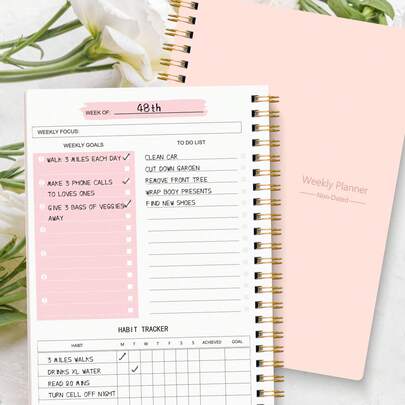 Trees Undated Weekly Planner Notebook, Daily Schedule, Spiral Bound, Goal Setting, Habit Tracker, Essential For Women Back To School