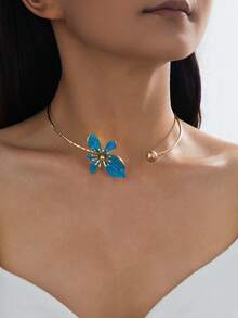 1 件百搭优雅珐琅纹理花卉几何颈链，适合女性日常、派对和休闲装扮 - 紋理琺瑯釉花卉項圈 - 查看 6