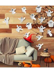 21pcs Halloween Scary Ghost Self-Adhesive Stickers Decor, Holiday Party Hanging Ornaments, Room Home Decoration, Wall Stickers, Window Stickers, Family Gathering, Indoor Outdoor Ghost Stickers