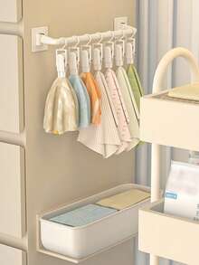 1 件壁挂式免打孔衣柜挂杆，婴儿围兜帽子毛巾袜子收纳墙夹壁挂式收纳架带夹子可调节帽子收纳、围兜挂钩、毛巾、袜子夹、家用收纳架