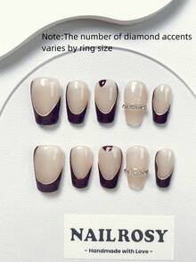 10 件手工按压指甲套装中号棺材透明红葡萄酒金线艺术闪亮彩虹奢华水钻装饰优雅简约复古钱币日式现代韩式清新设计美甲用品指甲 - 金色 - 查看 1