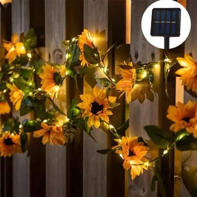 1 pezzo Stringa luminosa solare a forma di girasole, alimentata a energia solare per il giardino, il campeggio, il cortile, le feste, la decorazione e