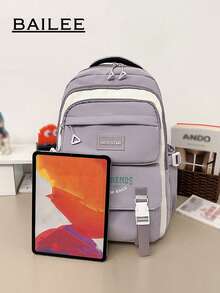 BAILEE Mochila con cremallera de color sólido, de gran capacidad, multicapa, elegante y deportiva, para deportes casuales, salidas diarias e ideal para regalos. - Multicolor - Ver 11