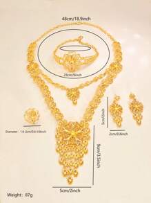 5pcs/Set Vintage Delicate Hollow Flower Rings, Necklace, Earrings, Bracelet Premium Women Jewelry Set