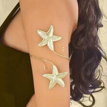 1pc Fashionable Minimalist Metallic Sea Star Linked Adjustable Bangle Bracelet For Women