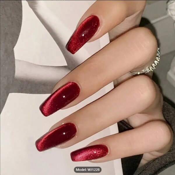 Burgundy Festive Bridal Costume Set, Includes Long Sleeve Red Cateye T-Shirt, Red Cateye Nail Decals Suitable For Women & Girls, Party & Wedding Decoration
