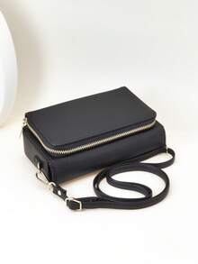 Mini cartera bandolera para teléfono, cartera de teléfono con cierre de cremallera de moda de PU suave, multifunción de gran capacidad, set de 2 piezas de cartera de teléfono y portacartas de gran capacidad - Negro - Ver 3