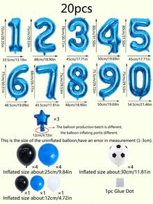 20件組足球主題氣球套裝，包含32英吋紅/藍/綠數字氣球、五角星鋁箔氣球、足球印花乳膠氣球，適合生日派對、週年紀念裝飾 - 彩色 - 查看 5