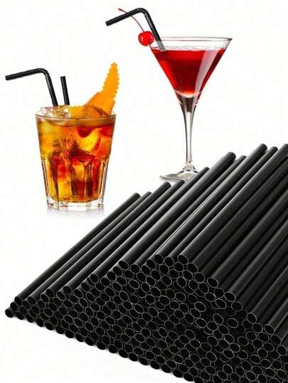 100/200本 丈夫で柔軟な黒ストロー、長さ21cm、直径0.6cm、キッチン、バー、クラブ、飲み物、ミルク、ソーダ、パーティー、レストラン、家庭用に適しています。掃除ブラシ付き、文房具