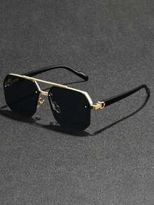 1 件男士时尚横梁飞行员时尚眼镜，新款时尚半框驾驶骑行眼镜 - 彩色 - 查看 12