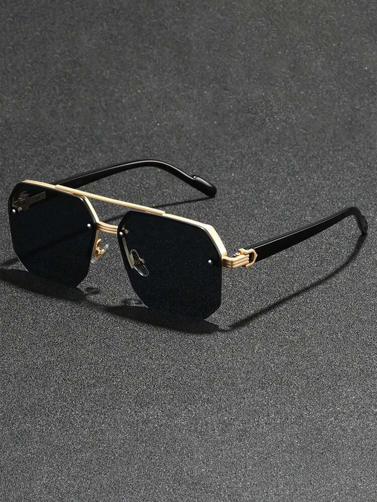 1 pieza Gafas de piloto con barra transversal de moda para hombre, nuevo marco semi-aro con estilo para conducción y equitación - Multicolor - Añade 12
