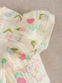 MommBaby Mono de manga larga con estampado floral y de conejo en capas para bebé niña, con botones, abierto por delante y en la entrepierna, lindo conjunto de primavera/otoño