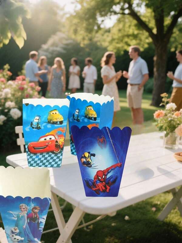 Disney 6PCS  Princess Popcorn Candy Box Set, Reusable Cartoon Snack Containers, For Birthday Party Decorations, Party Gift Boxes, Tableware Storage Boxes, And Party Supplies.