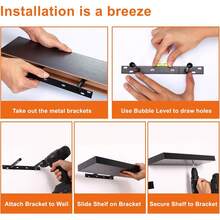 4 repisas flotantes para pared con acabado de madera rústica, con soportes invisibles, para decoración de pared, para baño, sala, dormitorio y cocina, 40 cm, café rústico - Negro - - Ver 10