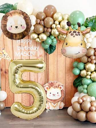 25 st/set med djungeldjursfestdekorationer, bedårande vilda djurs födelsedagsballongset inkluderar lejon, giraffdjurshuvudfolieballonger, vintage grönbruna latexballonger, 40 tum ljusgulda sifferballonger, lämpliga för födelsedagsfestdekorationer, första födelsedag, dop, djungelfest, ceremoni, babyshower, karnevalfödelsedag, vilda skogsdjur och zoo-tema festtillbehör, heminredningsballonger, för 1-9-åringar