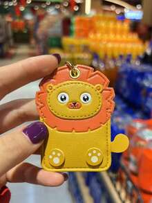 1 pièce Porte-cartes en cuir carré avec pendentif, motifs lion, ours brun, chat bleu. Décoration de porte-clés créative, cadeau pour camarades de classe, amis, famille, anniversaire, Saint-Valentin, fête, Halloween, Thanksgiving, Noël. Accessoires pour sac à dos, sac, porte-badge, accessoires de voiture