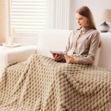 Super Soft King Blanket Pink Premium Silky Flannel Fleece 3D Ribbed Jacquard Lightweight Bed Blanket All Season Use (Pink Ribbed, King(90"X110")) - Brown - View 5