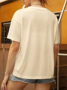 Camiseta de mujer de manga corta con cuello redondo y estampado de patrón de crayones de colores - Regalo para profesores