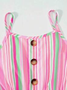 Tween Girl Summer Lovely Multi-Colored Casual Jumpsuit - Pink - View 4