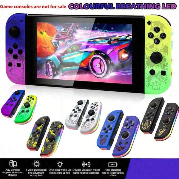 Switch Wireless Controller Compatible Switch OLED/ Switch Controller Bluetooth Controller With RGB LED Lights 6-Axis Gyroscope Wake Up Function Multi-Color Controller Left And Right Controller Switch Switch Controller Game