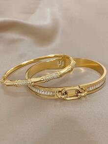 18 Karat vergoldetes Edelstahl- & Kupfer-Luxus-Diamant-Armreif-Set mit Zirkonia für Frauen, Muttertagsgeschenk, Weihnachten, Thanksgiving, Halloween, Hochzeit Schmuck, Rave/Prom/Party/Alltags-Accessoires, Geschenk zum Jahrestag, Valentinstag, Boho-Schmuck, Geburtstag, Brautjungferngeschenke