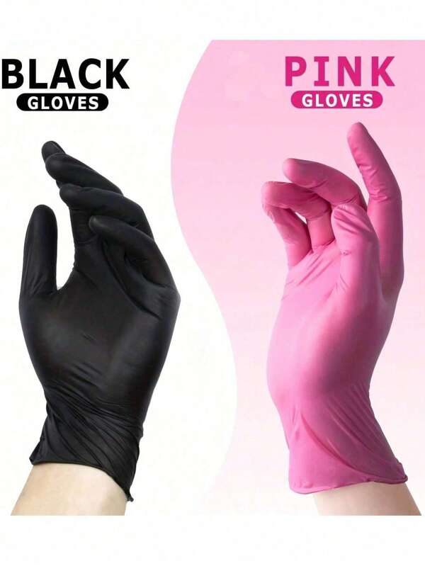 100/50/20/10/6pcs Disposable Nitrile Gloves, Multi-Purpose Household Cleaning Gloves, Waterproof, Non-Slip, Suitable For Dishwashing, Hair Styling, Kitchen Cleaning (Black, Dark Pink), Ambidextrous, Non-Medical Gloves