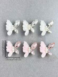 20 件磨砂冰晶蝴蝶指甲饰金属底座闪亮榄尖形水钻美甲装饰日韩风格粉色和白色水钻珍珠指甲宝石 DIY 适用于亚克力压模指甲手机壳鞋子衣服包包美甲用品 - 彩色 - 查看 4