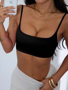 女士运动文胸，扭结后背设计，时尚纯色运动背心，带可拆卸胸垫，适合瑜伽、健身和跑步 - 黑色 - 查看 5