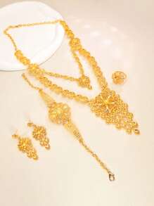 5pcs/Set Vintage Delicate Hollow Flower Rings, Necklace, Earrings, Bracelet Premium Women Jewelry Set