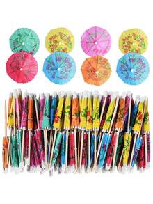 100/200 peças de palitos de coquetel de bambu feitos à mão com desenhos de abacaxi, tucano, folha de palmeira e guarda-chuva - acessórios para bebidas tropicais para festas havaianas, casamentos, aniversários, aperitivos - cores vibrantes, decorações reutilizáveis de alta qualidade, guarnições para eventos, tema havaiano, suprimentos naturais para festas, suprimentos para festas de Halloween e Natal - Multicolorido - Ver 4