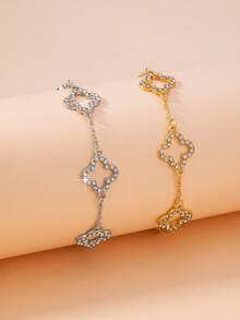 1件幸运立方氧化锆四叶草设计女士时尚手链，生日惊喜礼物，送给母亲、女友或女儿（不含礼盒） - 銀色 - 查看 3