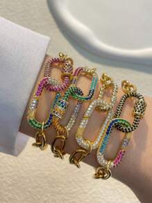 STYLEVER 1pc Gold Carabiner Bracelet, Stainless Steel Chain, Multicolour Bracelet, Screw Clasp Bracelet, Double Buckle Colored Chain