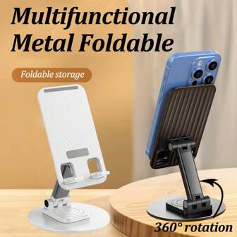 Support de bureau en métal 360 degrés et ABS très durable - pliable et portable. Le support de bureau convient à tous les smartphones et tablettes. L'angle et la hauteur sont réglables. Un accessoire idéal pour les bureaux. Compatible avec , téléphone Android. Cadeau d'anniversaire, famille, amis. Support de téléphone, accessoires de téléphone