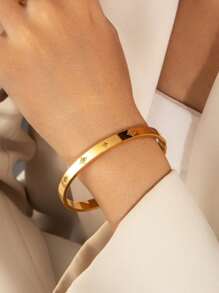 1pc Minimalist Octagram Zirconia Stainless Steel Bangle Bracelet Octagonal Star Bracelet, Fashionable Daily Wear Or Gift For Friends ﻿